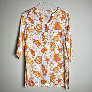 Margaritaville Summery Seashells Design Summery Linen Top, Size M